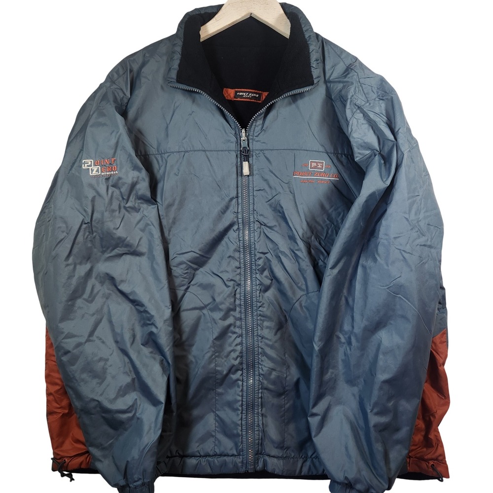 Point Zero Jeans Digital Series Mens Blue Orange Colorblock Puffer Jacket Large